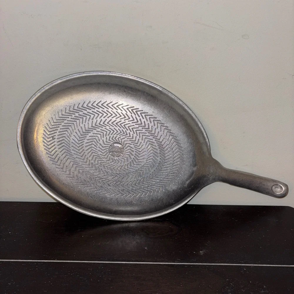 Vintage | Wilton RWP‎ | Pewter Oval Griddle Pan Rope Handle Textured Bottom